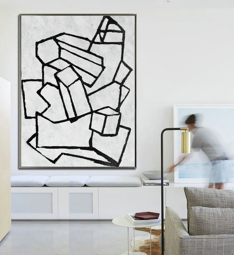 Oversized Canvas Art On Canvas,Black And White Minimal Painting On Canvas - Original Art Acrylic Painting